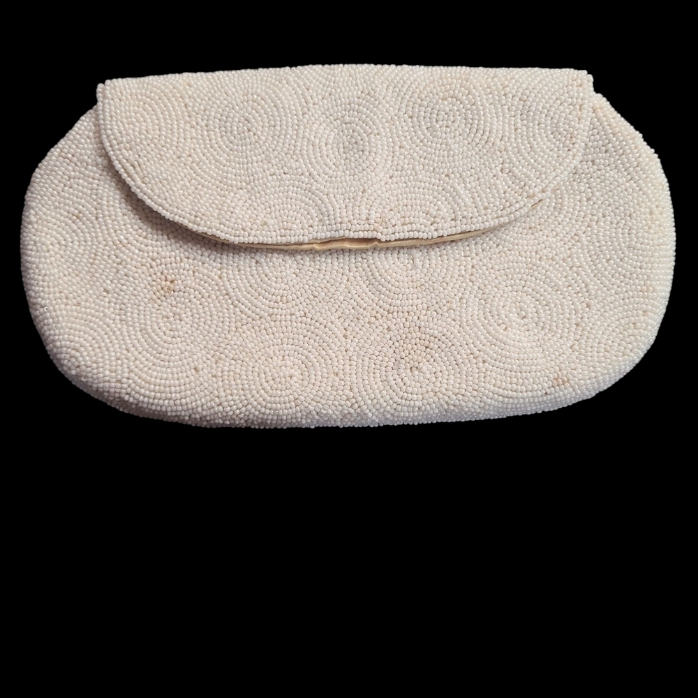 Vintage White Beaded Clutch